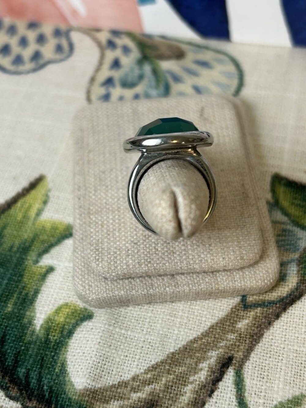 Sterling Silver Green Ring Gemstone Size 6 MCM Retro Statement Jewelry Round Fun - Picture 5 of 12